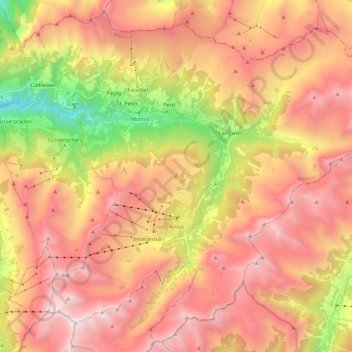 Carte topographique Arosa, altitude, relief
