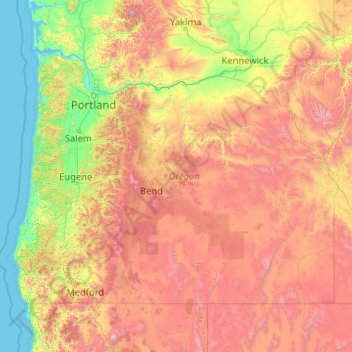 Carte topographique Oregon, altitude, relief