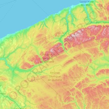 Carte topographique Rivière-Bonjour, altitude, relief