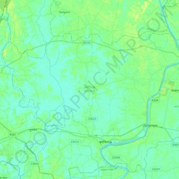 Carte topographique Kaliganj Upazila, altitude, relief