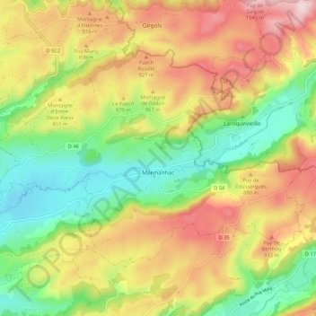 Carte topographique Marmanhac, altitude, relief