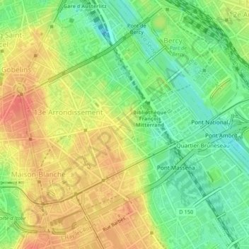 Carte topographique Quartier de la Gare, altitude, relief