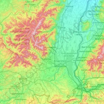 Carte topographique Haut-Rhin, altitude, relief