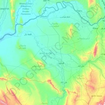 Carte topographique Kunduz, altitude, relief
