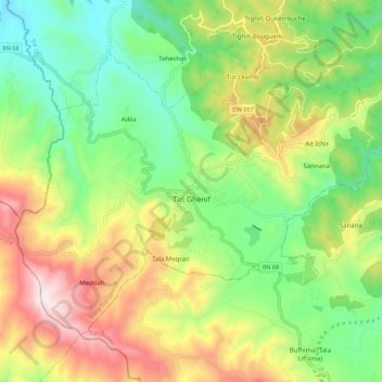 Carte topographique Tizi Ghenif, altitude, relief