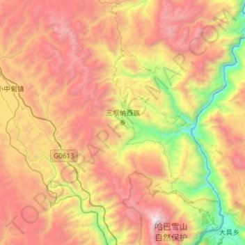Carte topographique 三坝纳西族乡, altitude, relief