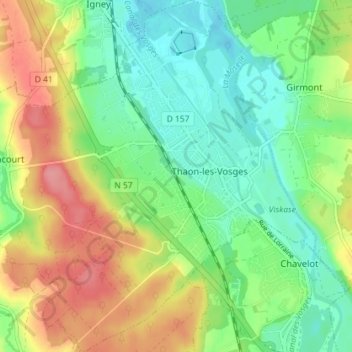 Carte topographique Thaon-les-Vosges, altitude, relief