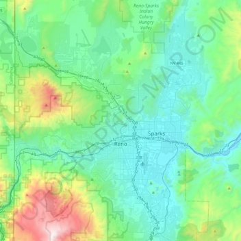 Carte topographique Reno, altitude, relief