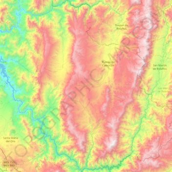 Carte topographique La Yesca, altitude, relief