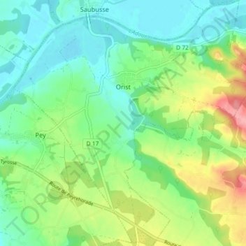 Carte topographique Orist, altitude, relief