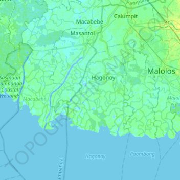 Carte topographique Macabebe, altitude, relief