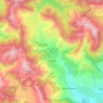 Carte topographique Esparron, altitude, relief