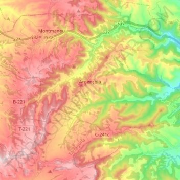 Carte topographique Argençola, altitude, relief