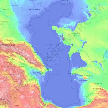 Carte topographique Mer Caspienne, altitude, relief
