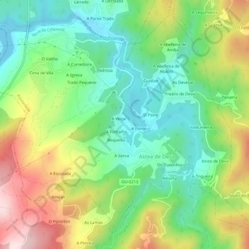 Carte topographique Pontedeva, altitude, relief