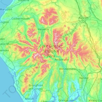 Carte topographique Lake District National Park, altitude, relief