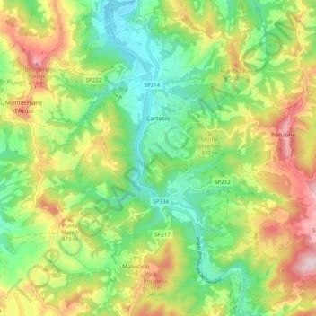 Carte topographique Cartosio, altitude, relief