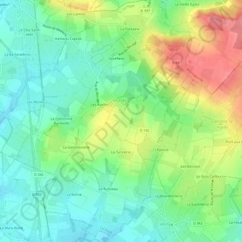 Carte topographique Mobecq, altitude, relief