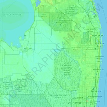 Carte topographique Palm Beach County, altitude, relief