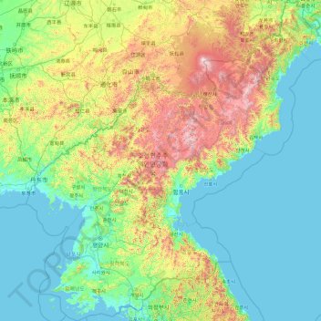 Carte topographique Corée du Nord, altitude, relief