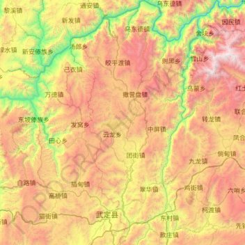 Carte topographique Luquan Yi and Miao Autonomous County, altitude, relief