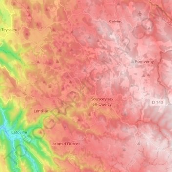 Carte topographique Sousceyrac, altitude, relief