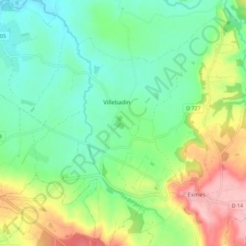 Carte topographique Villebadin, altitude, relief