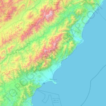 Carte topographique Kaikoura, altitude, relief