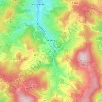 Carte topographique Ouroux, altitude, relief