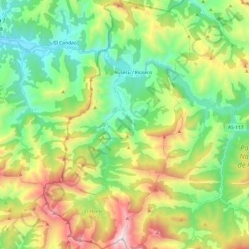 Carte topographique Sobrescobio, altitude, relief