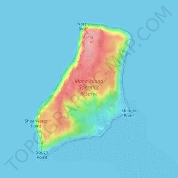 Carte topographique Mana Island, altitude, relief