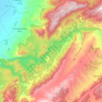Carte topographique Tanougha, altitude, relief