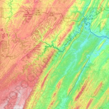 Carte topographique North Branch Potomac River, altitude, relief