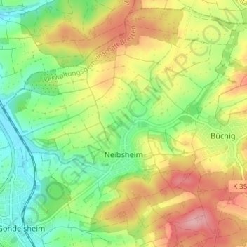 Carte topographique Neibsheim, altitude, relief