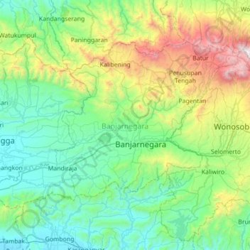 Carte topographique Banjarnegara, altitude, relief