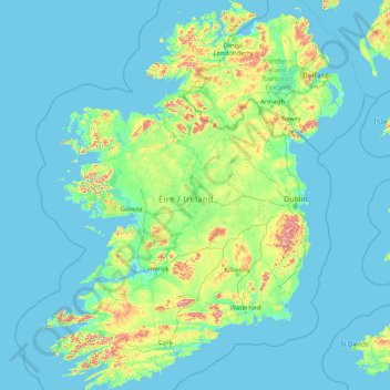 Carte topographique Ireland, altitude, relief