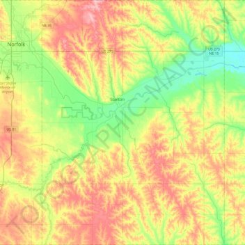 Carte topographique Stanton County, altitude, relief