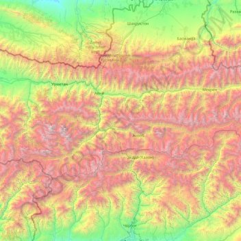Carte topographique Ноҳияи Айнӣ, altitude, relief