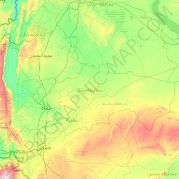 Carte topographique Hama Governorate, altitude, relief