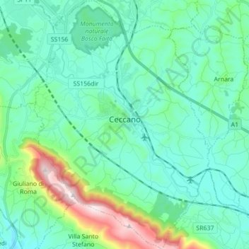Carte topographique Ceccano, altitude, relief