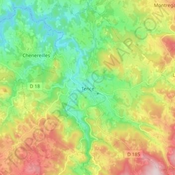 Carte topographique Tence, altitude, relief