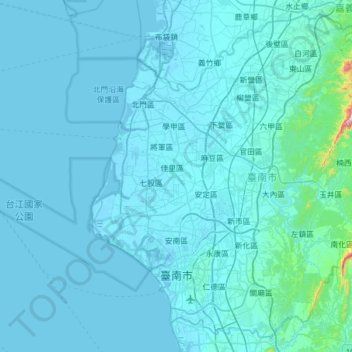 Carte topographique 臺南市, altitude, relief