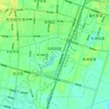 Carte topographique Zhanqian Subdistrict, altitude, relief