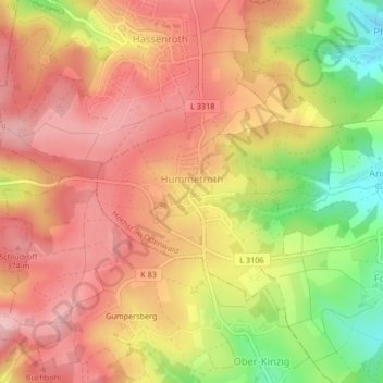 Carte topographique Hummetroth, altitude, relief