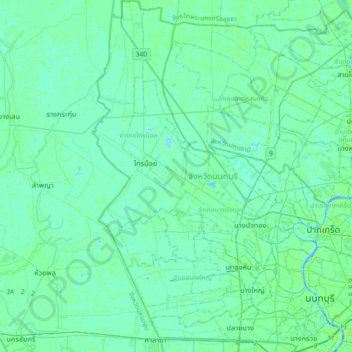 Carte topographique จังหวัดนนทบุรี, altitude, relief