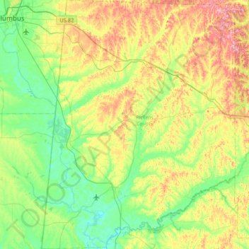 Carte topographique Pickens County, altitude, relief