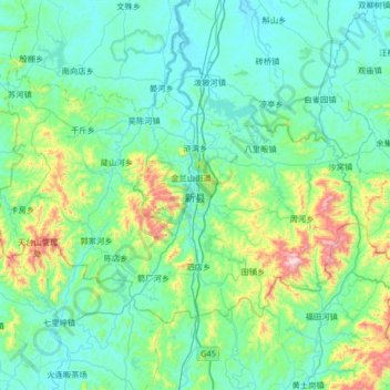 Carte topographique Xin County, altitude, relief