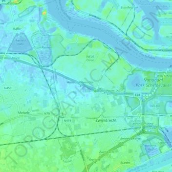 Carte topographique Zwijndrecht, altitude, relief