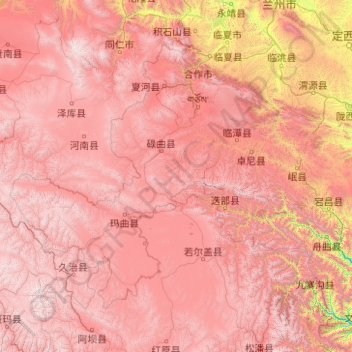 Carte topographique Gannan Tibetan Autonomous Prefecture, altitude, relief