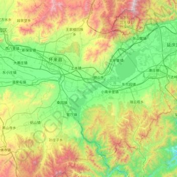 Carte topographique Huailai County, altitude, relief